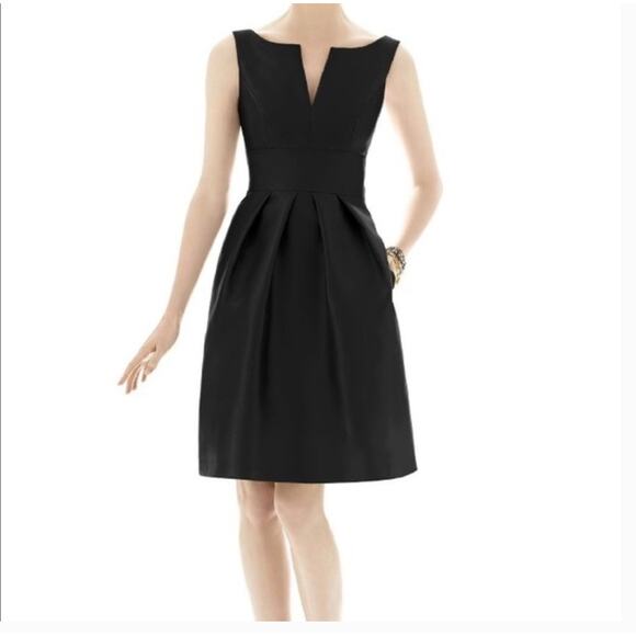 ALFRED SUNG | Black Notch Collar Bateau Neck Bridesmaids cocktail Dress d654 | 8 - Picture 1 of 9
